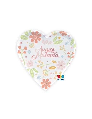 6 PIATTI CUORE CM 22X22 AUGURI MAMMA