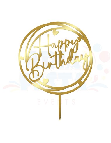 CAKE TOPPER PLEXI HAPPY BIRTHDAY ORO