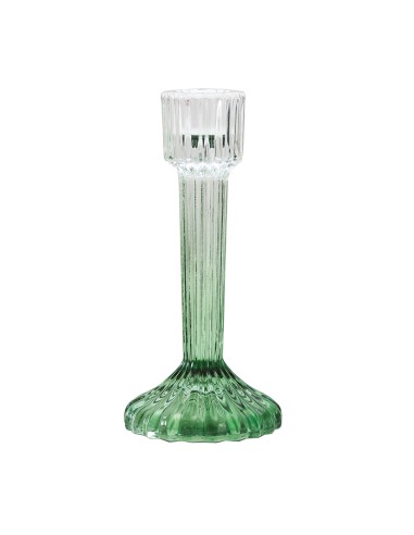 CANDELABRO IN VETRO RIGATO VERDE CM.16