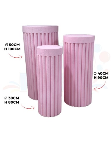 TRIS CILINDRI ONDA ROSA 100-90-80 CMPOLISTIROLO D.50-40-30