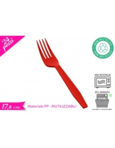 FORCHETTA RIUTILIZZABILE ROSSA 24 PZCM 17,8