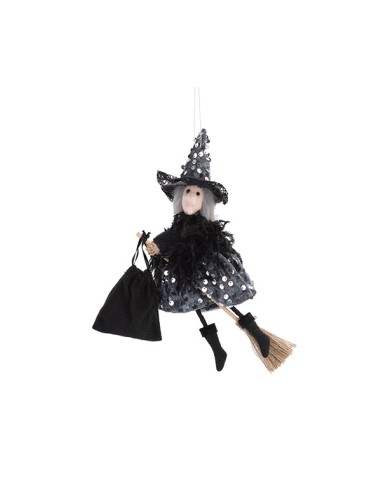 BEFANA GRIGIA VOLANTE CON SACCO H.25 CM