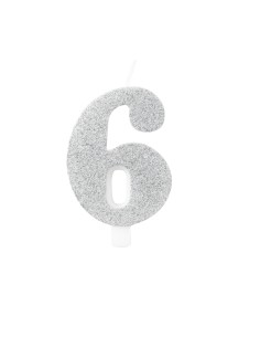 CANDELINA BIO GLITTER 10 CM 6 ARGENTO