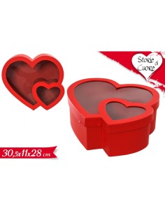 SCATOLA DOPPIO CUORE ROSSA 30,5X11X28