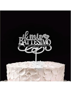 CAKE TOPPER PLEXI ARGENTO IL MIO BATTESI