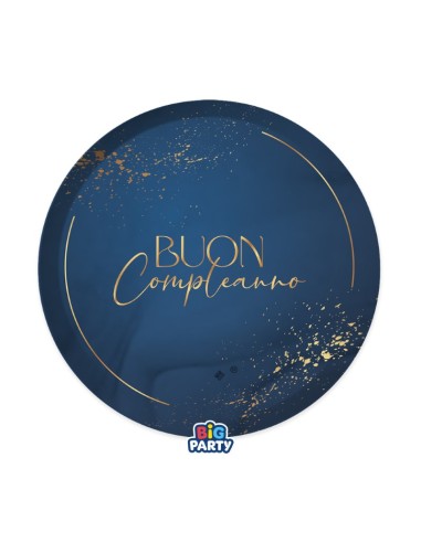 6 PIATTI CM 24 BUON COMPLEANNO BLUE NAVY
