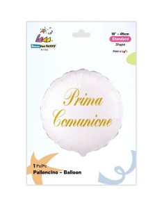 MYLAR PRIMA COMUNIONE BIANCO TONDO 18"