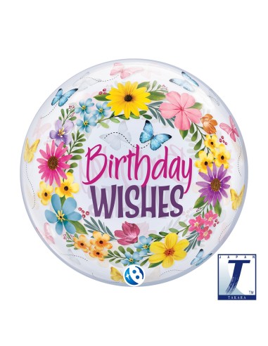 22"DECO BUBBLE BIRTHDAY WISHES FLORAL