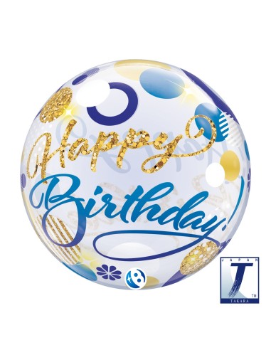 22"DECO BUBBLE BIRTHDAY BLUE & GOLD DOTS