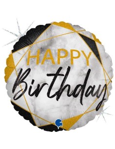 18"MARBLE HAPPY BIRTHDAY BLACK