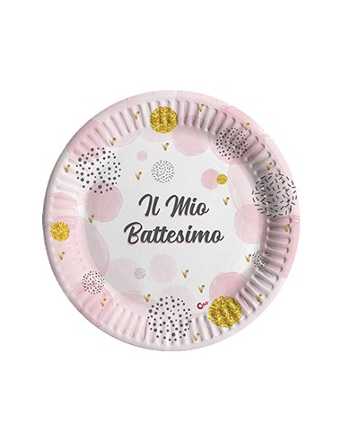 8 PIATTI IN CARTA COMPOSTABILE DA 20 CMIL MIO BATTESIMO ROSA