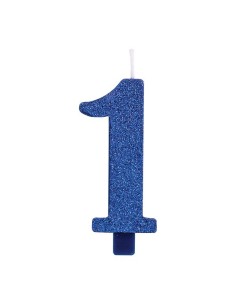 CANDELINA GLITTER BLU NUM 1 CM.9,5