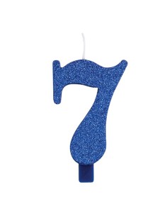 CANDELINA GLITTER BLU NUM 7 CM.9,5