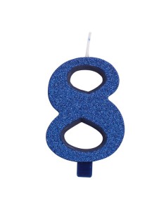 CANDELINA GLITTER BLU NUM 8 CM.9,5