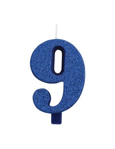 CANDELINA GLITTER BLU NUM 9 CM.9,5