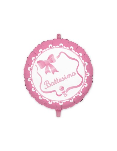 18"BATTESIMO ROSA TONDO FIOCCO E SONAGLI