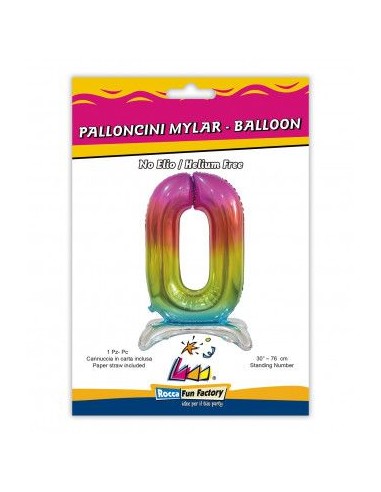 MYLAR NUMERO 0 STANDING RAINBOW MEGA 30"