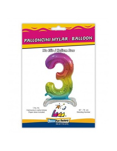 MYLAR NUMERO 3 STANDING RAINBOW MEGA 30"