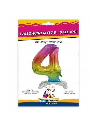MYLAR NUMERO 4 STANDING RAINBOW MEGA 30"