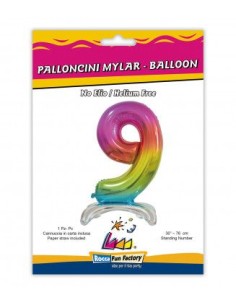 MYLAR NUMERO 9 STANDING RAINBOW MEGA 30"